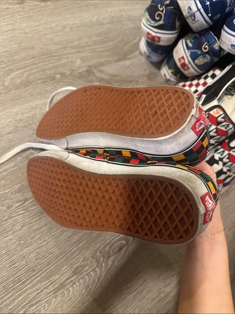 Vans Checkerboard Low-Top Sneakers in Black, Red, Yellow, Green - Picture 3 of 5